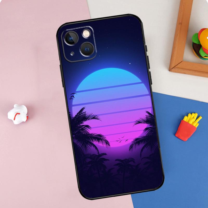 Synthwave 80's Retro Neon vaporwave Phone Case For iPhone 16 Pro Max 11 12 13 Mini 14 15 Pro Max XR 16e 15 16 Plus Cover Shell