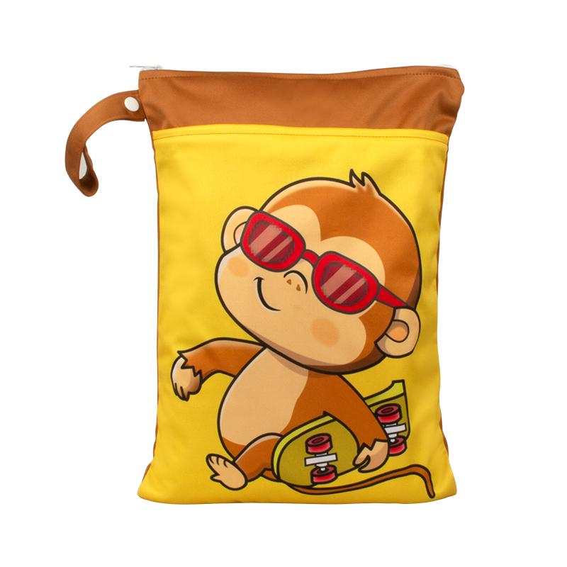 Special Offer Promotion Series 25*35cm Carton Wet Bags Polyester Waterproof Swimsuit Bag Double Pocket Baby Diaper Dry Wet Bag
