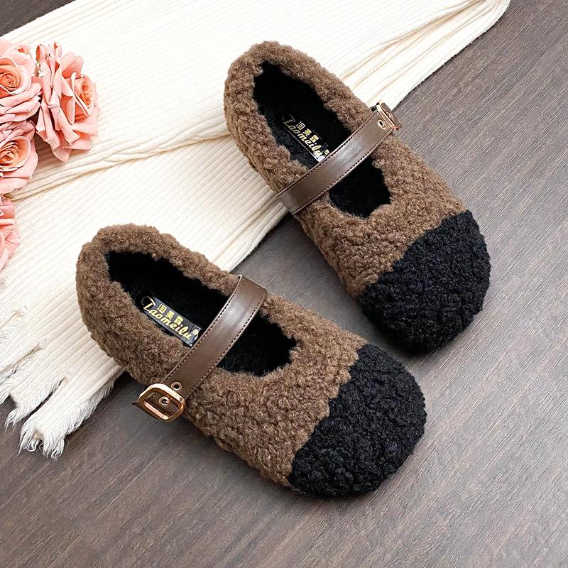 

Обувь Мао Мао для женщин, осенне-зимняя ленивая женская обувь, на одном педале, туфли Doudou для женщин, бархатные хлопковые туфли на плоской подошве большого размера для женщин 43 коричневый