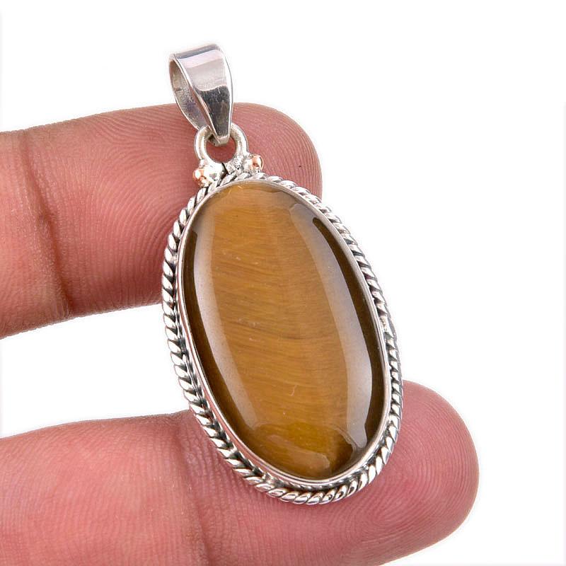 

Natural Tiger s Eye Gemstone 925 Solid Sterling Silver Gift Pendant 1.75 N1l13