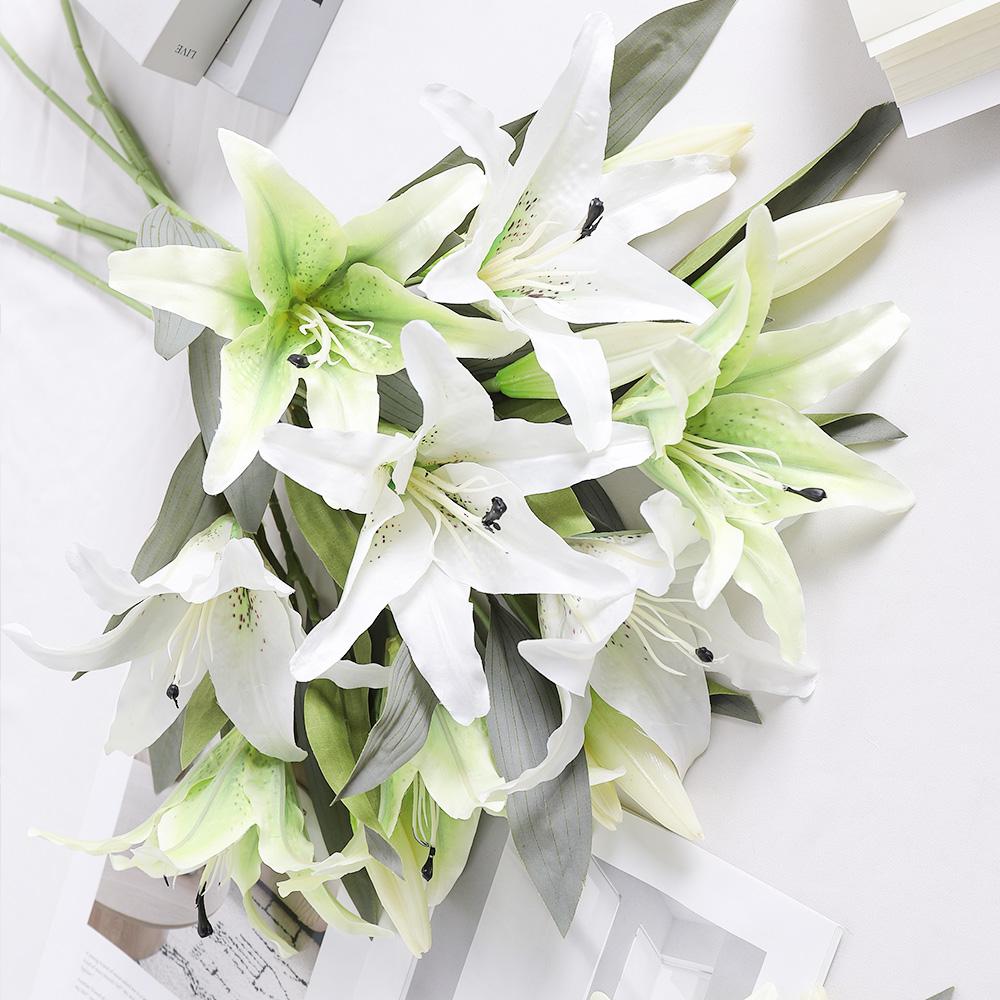 1Pcs Lily Artificial Flowers Bouquet 50CM Fake Flowers for Garden Party Wedding Marriage Decoration Home Decor DIY Vase Ornament