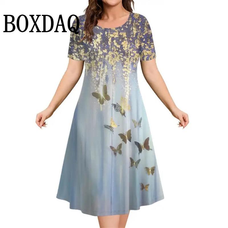 Modne Eleganckie Sukienki Damskie Luźna Sukienka Trapezowa Damska Sukienka z Krótkim Rękawem Kwiatowy Wzór Codzienna Damska Odzież Plus Size