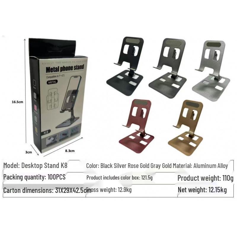 Universal Folding Aluminum Stand for Phone & Tablet - Portable Desktop Holder for Live Streaming Boxed