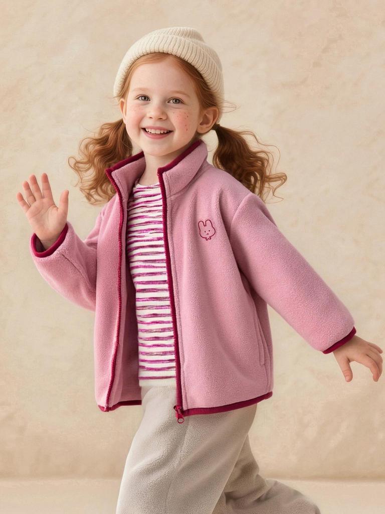 Tongbei Kids' Winter 2025 Girls' Fleece Jacket – Cute, Warm, Versatile Zip-up Top