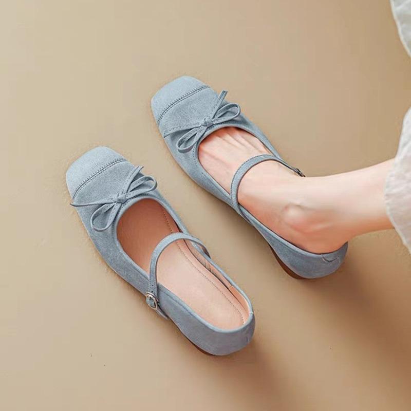 Fashion French Square Toe Bow Mary Jane Shoes 2025 New One Strap Single Shoes Grandma Shoes