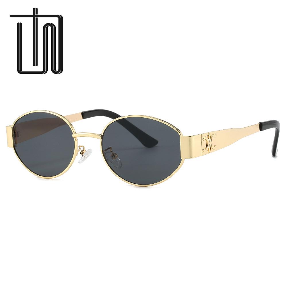 Trendy Oval Frame Metal Sunglasses 9521 - European & American Style