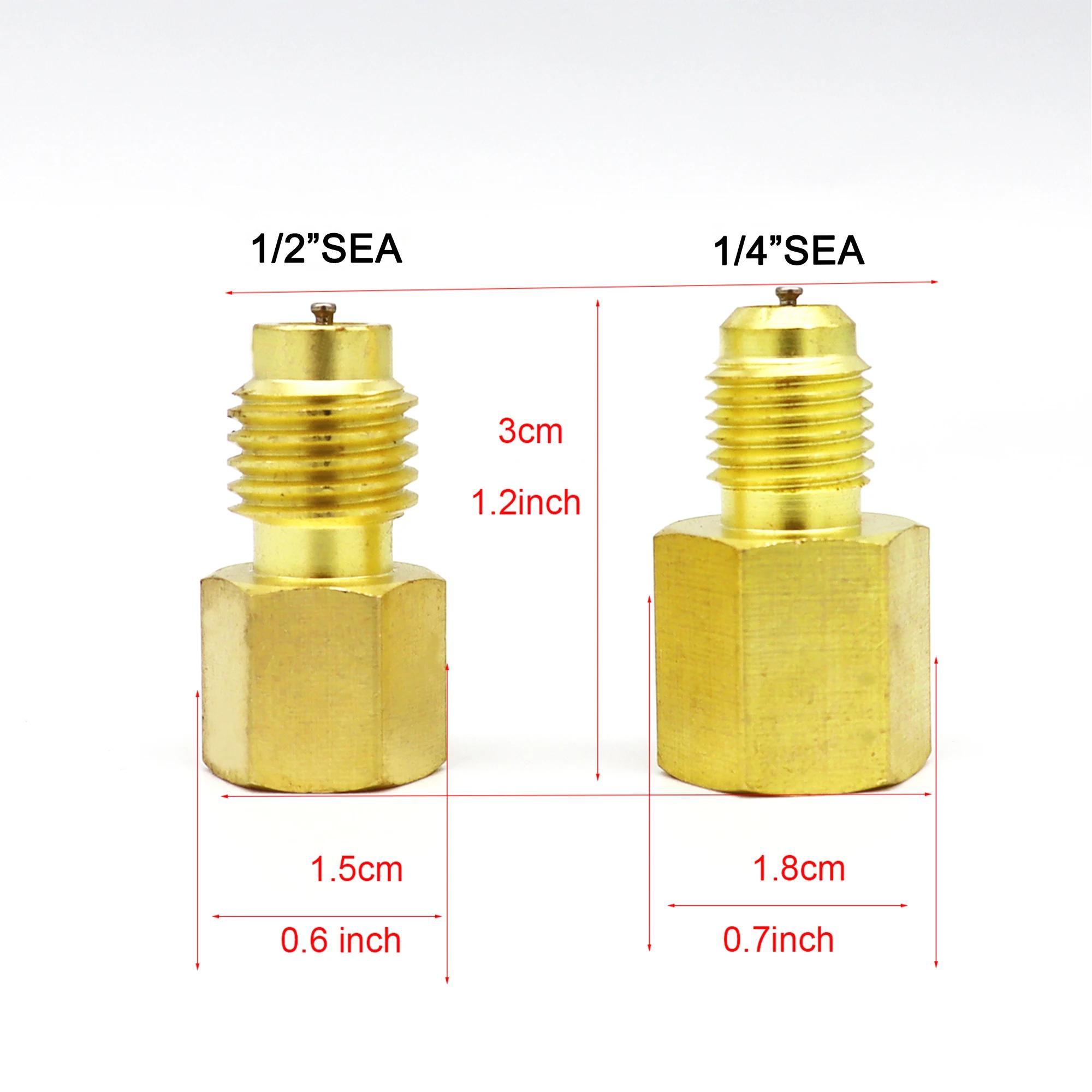 

Латунный адаптер для баллона с хладагентом R134A к фитингу R12, адаптер 1/2 внутренняя резьба к 1/4 наружная резьба, золотник и вакуумный насос