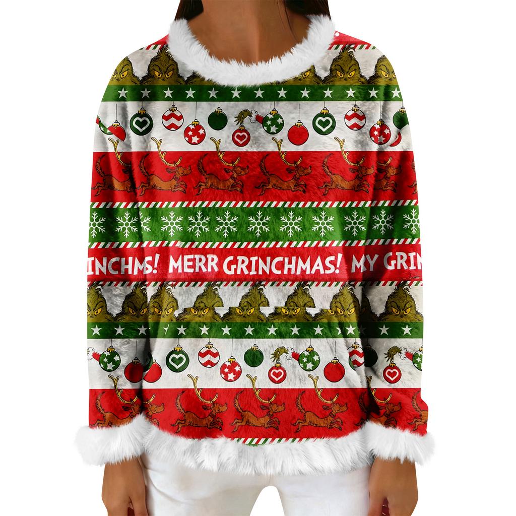 Women's Casual Fleece Sweatshirt  Long-Sleeve Round  Neck Casual Comfortable Loose-Fit Lightweight Women's Flannel Sweatshirt