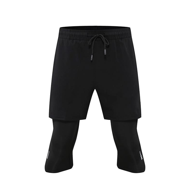 Men s Quick-Dry Double-Layer Cropped Running  Fitness Pants 2XL