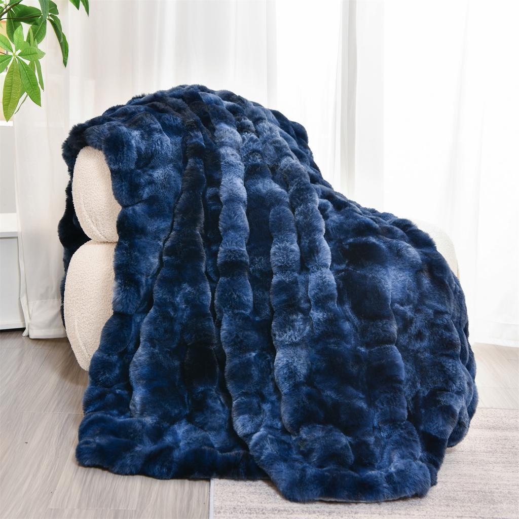 Luxury Double Layer Rabbit Fur Blanket Winter Thick Warm Fluffy Faux Fur Throws Blankets for Sofa Tie-Dye Soft Plush Bed Blanket