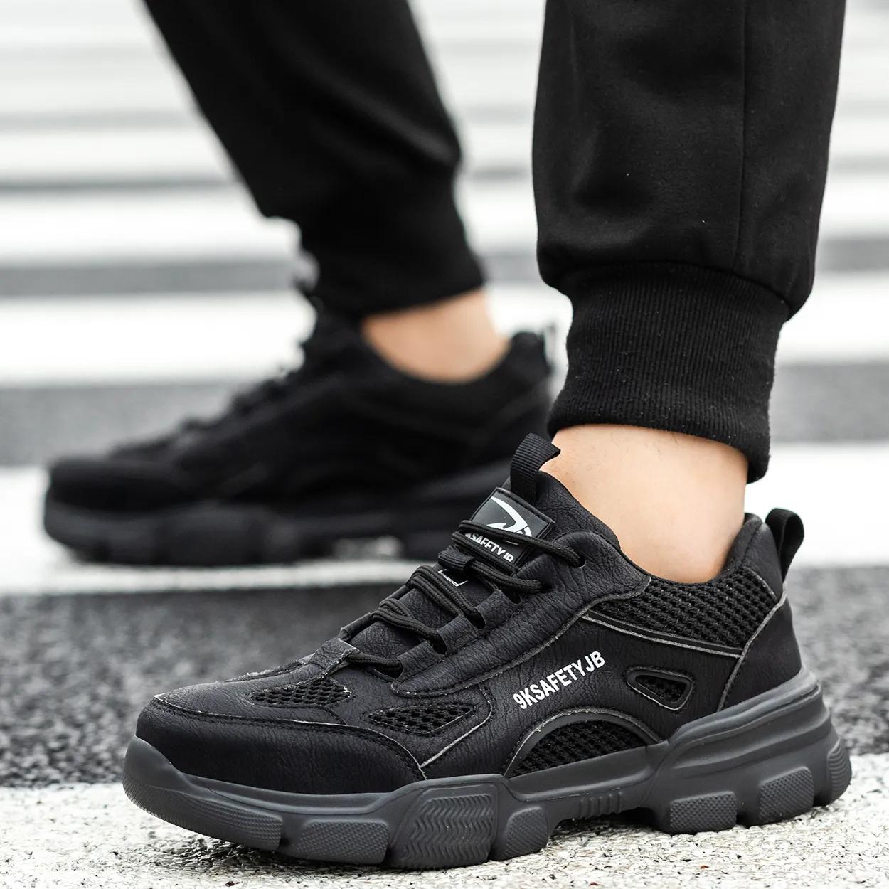 Рабочая обувь Полые дышащие ботинки со стальным носком Легкая защитная рабочая обувь Нескользящая для мужчин Мужские рабочие кроссовки 46 чёрный