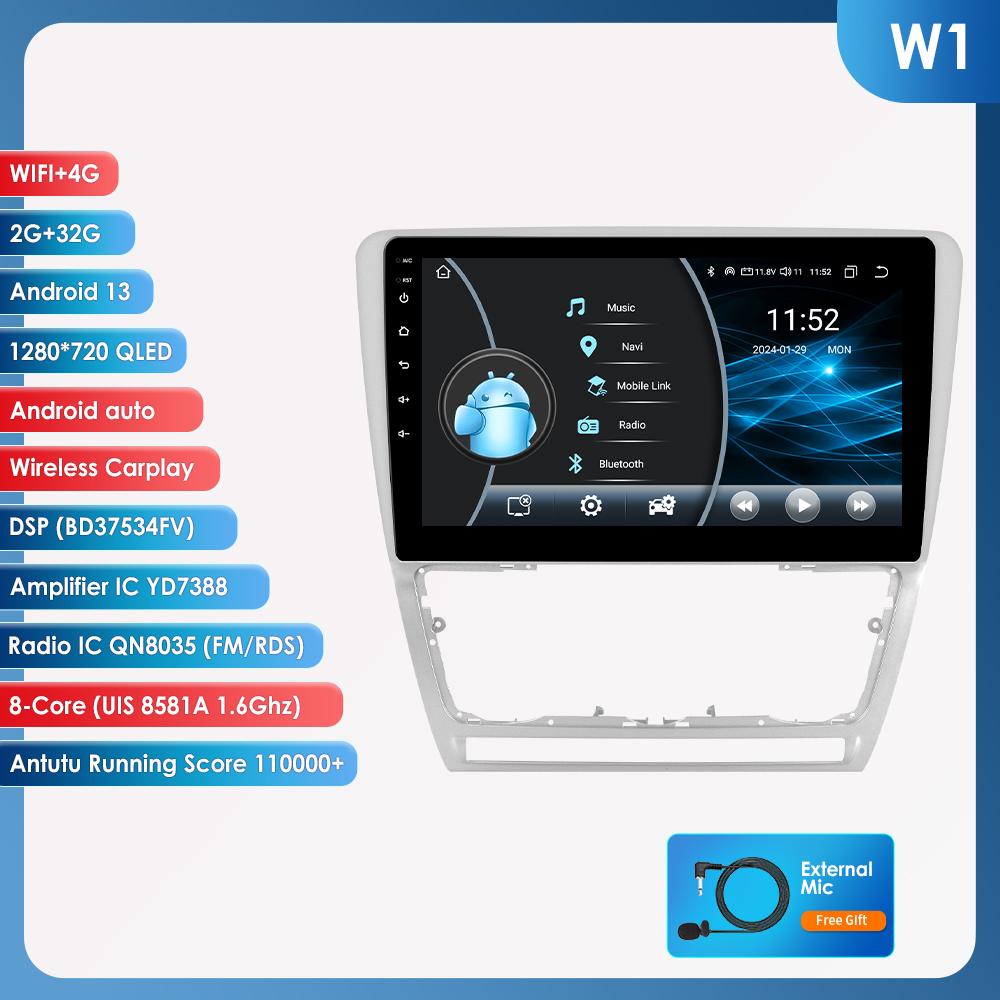 

OSSURET 10.1 Carplay 4G 2Din Android 13 Автомобильное радио для Skoda Octavia 2 2008 - 2013 Мультимедийный видеоплеер GPS DSP Авторадио RDS ПК Интеллектуальный экран W1 S 8Core 2G 32G