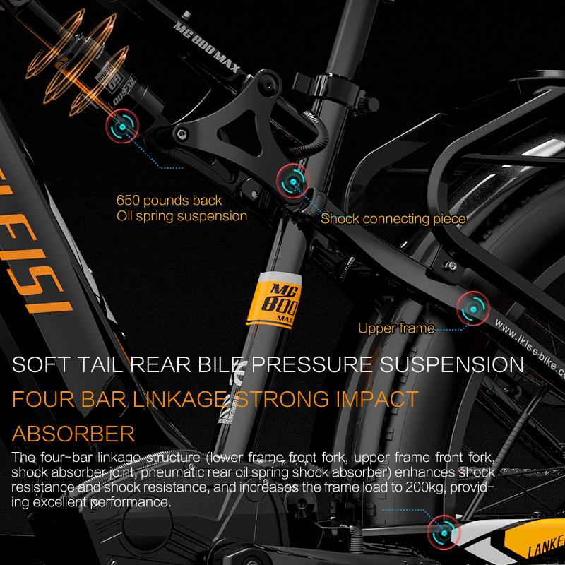 LANKELEISI MG800MAX Dualmotor 2000W Elektrisches Mountainbike, 48V 20Ah 26" Fat Tire Vollfederung All-Terrain E-Bike