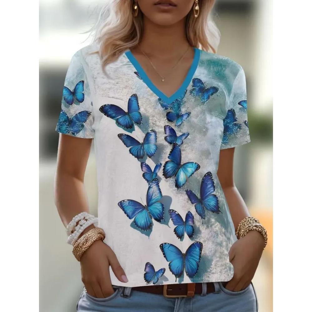Casual Loose V-neck Top Women's Versatile Short-sleeved Fashion Breathable T-Shirts Women’s