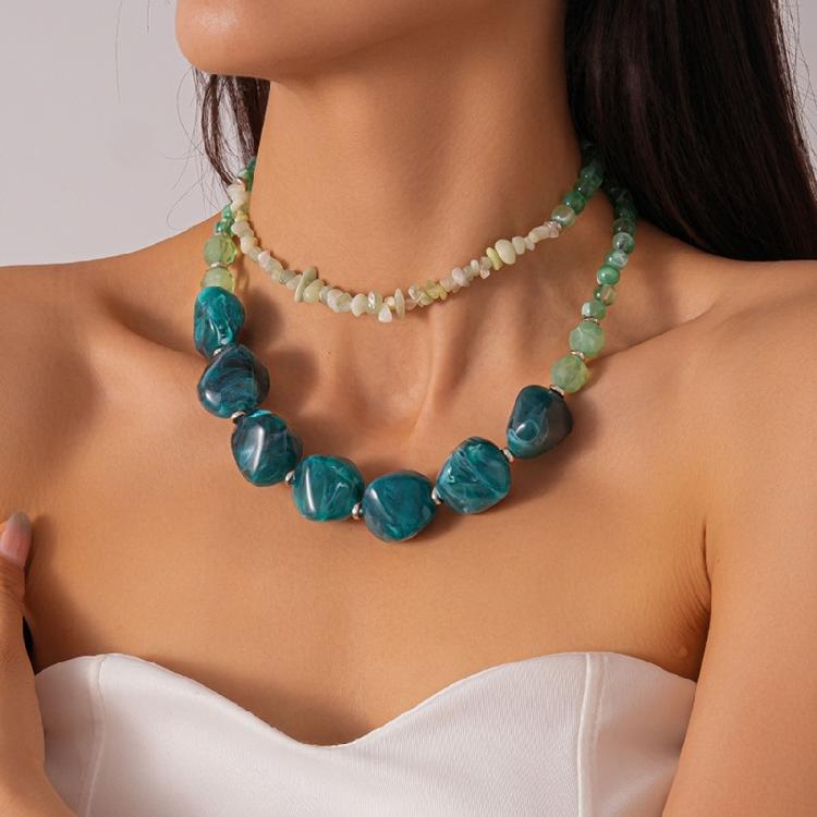 Contemporary Layering Acrylic Necklace Unique Square Circle Combination Vintage Aesthetic Fashion Statement Neckchain