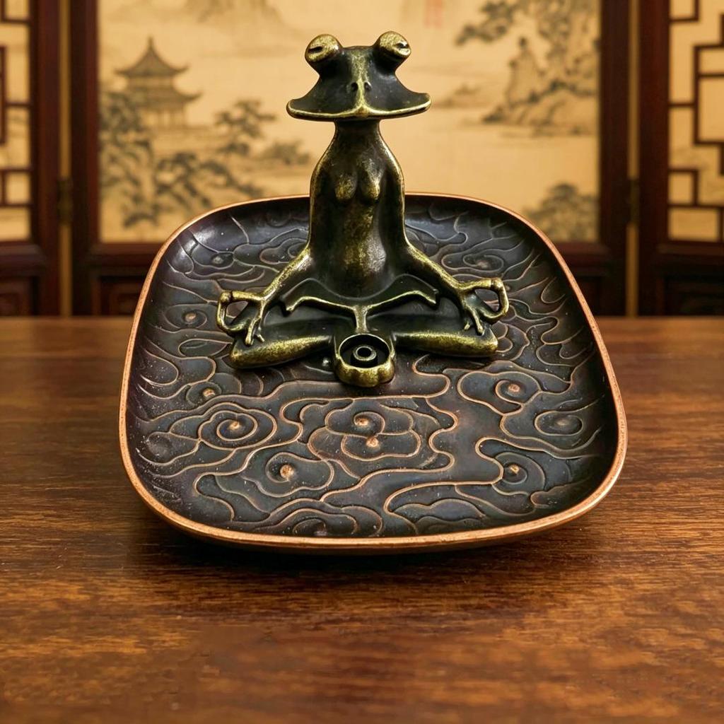 Alloy Frog Incense Holder Set - Chinese Ethnic Style for Home or Office