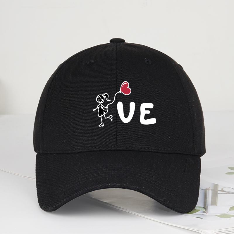 

“Love” Cartoon Character Heart-Shaped Print Soft-Top Baseball Cap Soft, Comfortable, Lightweight, Breathable, Adjustable Cute, P