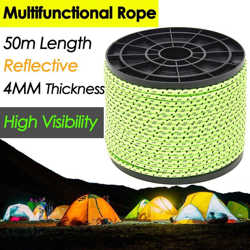 50M Reflective Tent Rope Guylines Nylon Tent Line Cuy Line Cord Rescue Umbrella Paracord Rope Camping Hiking Tent Accessories