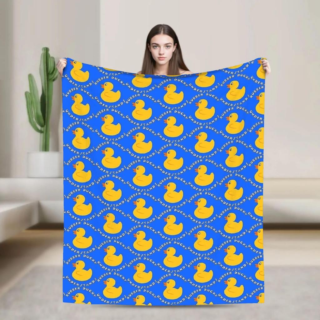 White Rubber Ducky Pattern Plush Blanket for Kids Soft Flannel Bedding Throw Warm Outdoor Use Quality Bedspread Gift Idea