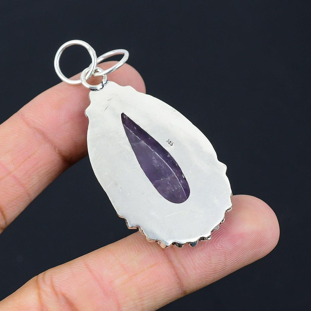 Daughters Day Sale Pear Star Amethyst Gemstone Crown Chakra Pendant 925 Silver