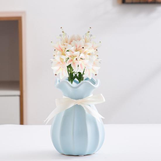 Lily Bouquet Not Fade Non-Withering Easy Care No Watering Aesthetic Decorative Soft Rubber 10 Head Simulation  Small Lilies Wedding Decor