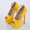 Runway Sexy 16CM Stiletto Women Pumps Yellow Snake Print Leather Ankle Strap Sandal Platform High Heels Banquet Party Shoe