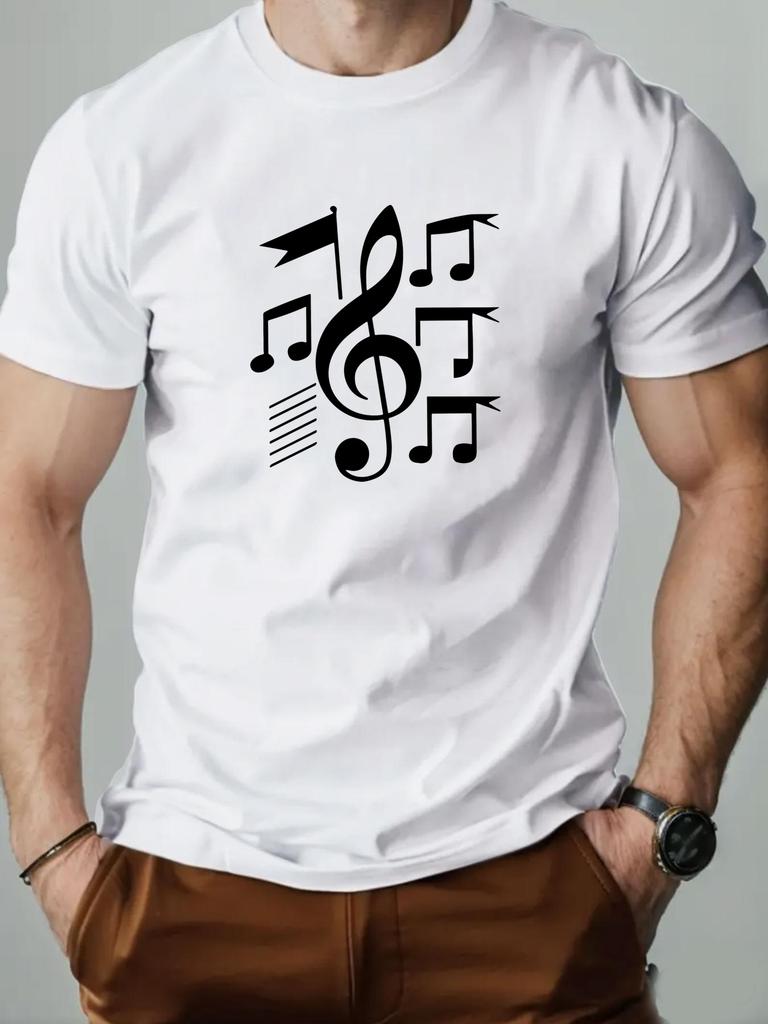Unisexs Tee Treble Clef And Musical Note Line Pattern Print Cotton Short Sleeve Male Casual Streetwear Outdoor Daily Basic Top