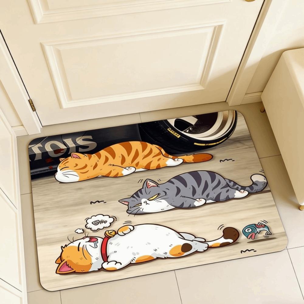 Cute Cat Pattern Doormat Water-absorbing Abrasion-resistant Bathroom Carpet Non-slip Durable Bedroom Door Rug Home Decor