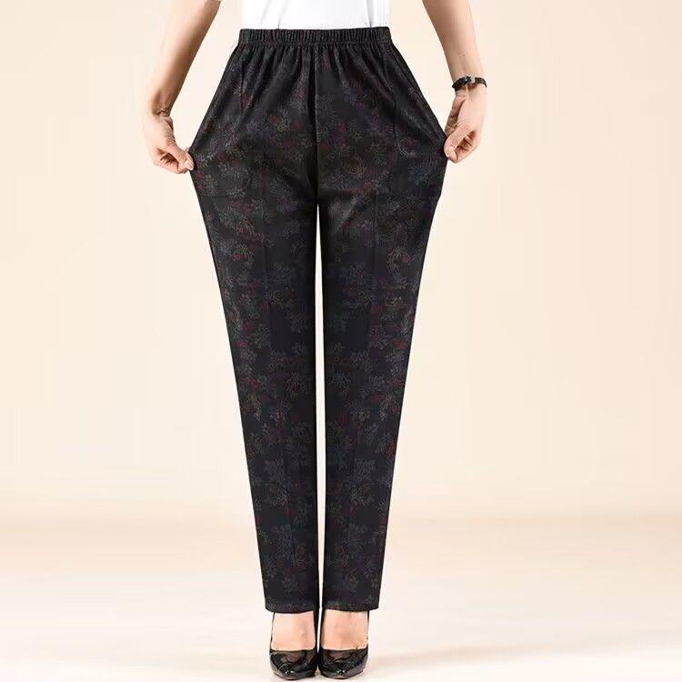 Women's Elastic Waist Loose-Fit Pants - Spring & Autumn, Large Size, Straight Cut for Middle-aged & Elderly