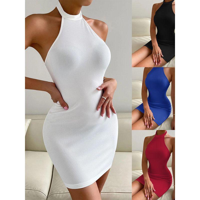 Sleeveless Tight-Fitting Dress Sexy Open Back Stand Collar Sleeveless Sheath Dress Skirt