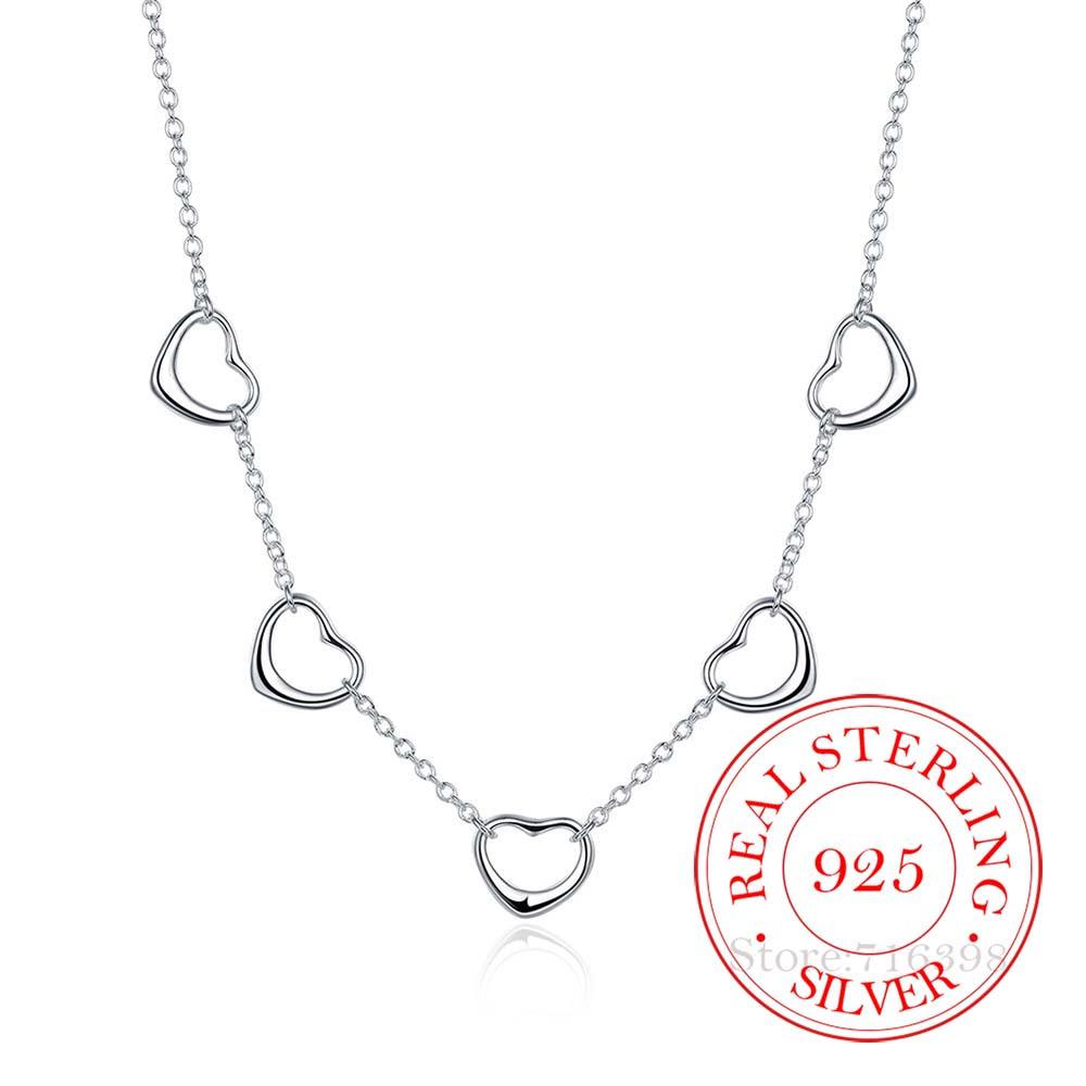 

Винтажное Bijoux, роскошное 5 очаровательных сердечек с подвеской в ​​форме сердца для женщин, ожерелье из стерлингового серебра 925 пробы, ювелирные аксессуары