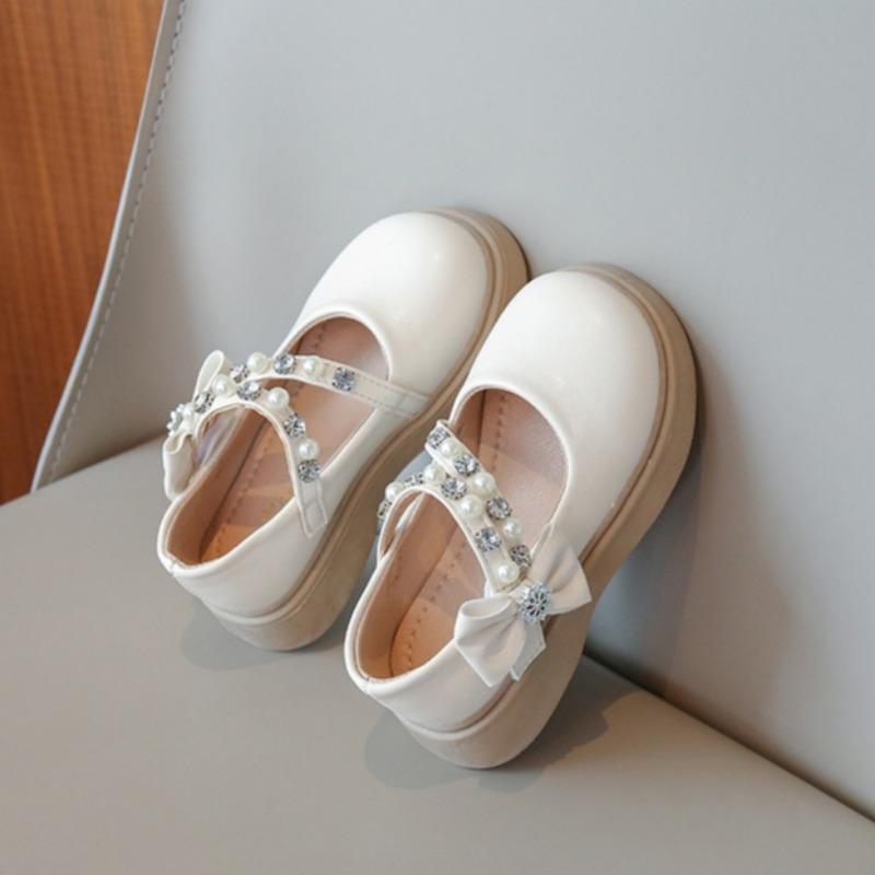 Girls' Fashionable Leather Shoes Children's Bow Princess Shoes Stylish Rhinestone Single Shoes Soft Sole Performance Shoes