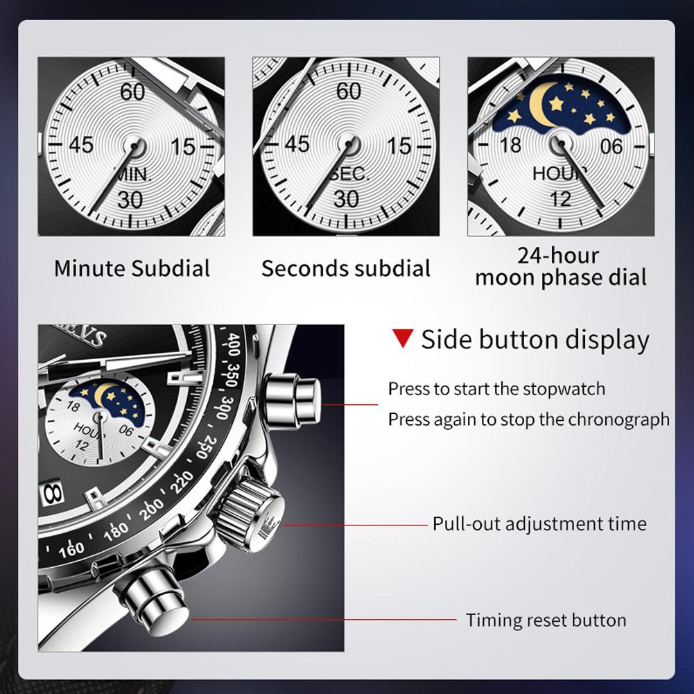 OLEVS 2945 Multifunction Chronograph Men's Watches Original Luminous Moon Phase Waterproof Calendar Quartz Wristwatches for Man