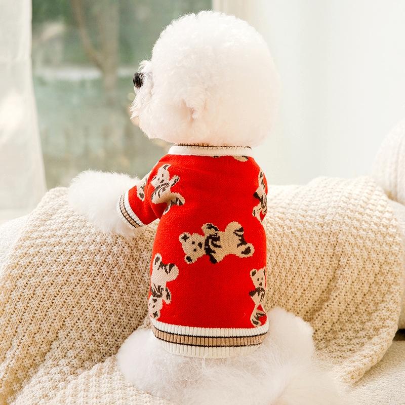 Dog Clothes Winter Pet Dog Knitted Sweater Cherry Print Soft Fashion Coverall for Dog Chihuahua Clothing Warm Dog Cardigan Coat