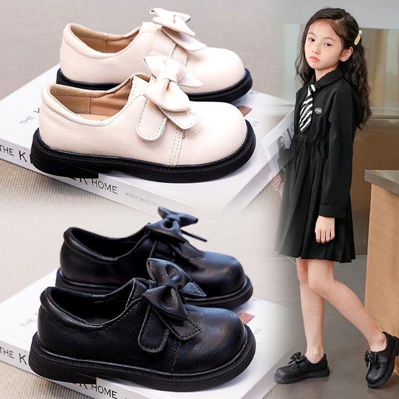 Girls Leather Shoes Spring Bow Performance Shoes Soft Sole Fashion Loafers Mary Jane Shoes for Kids