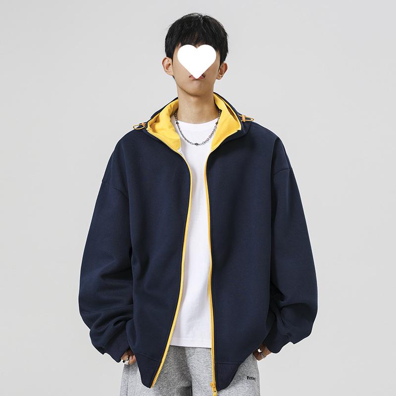 Men's Retro Colorblock Loose Fit Autumn Hoodie Cardigan
