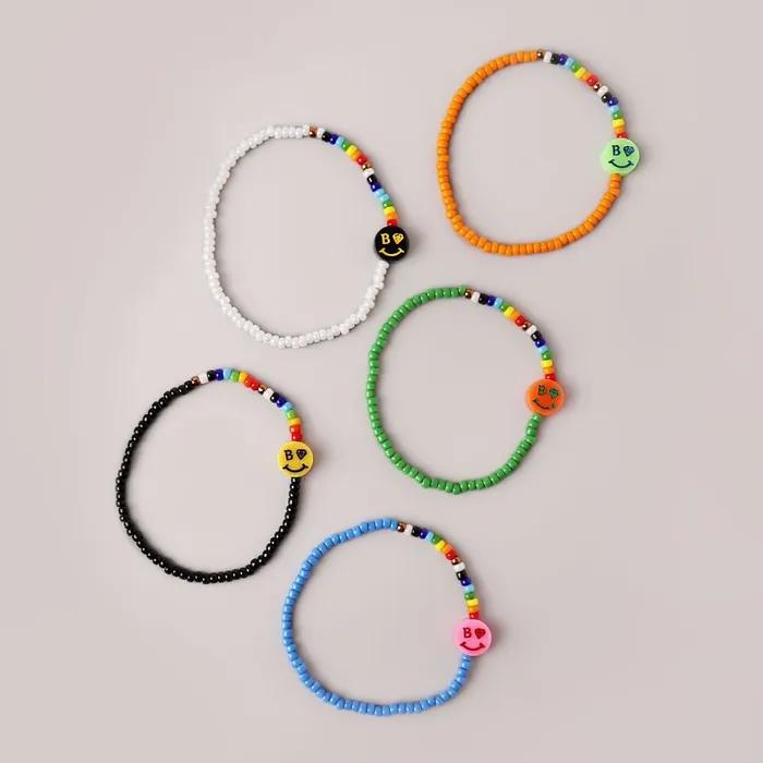 Bonbo Smile Charm Point Rainbow Bead Bracelet 5 Colors