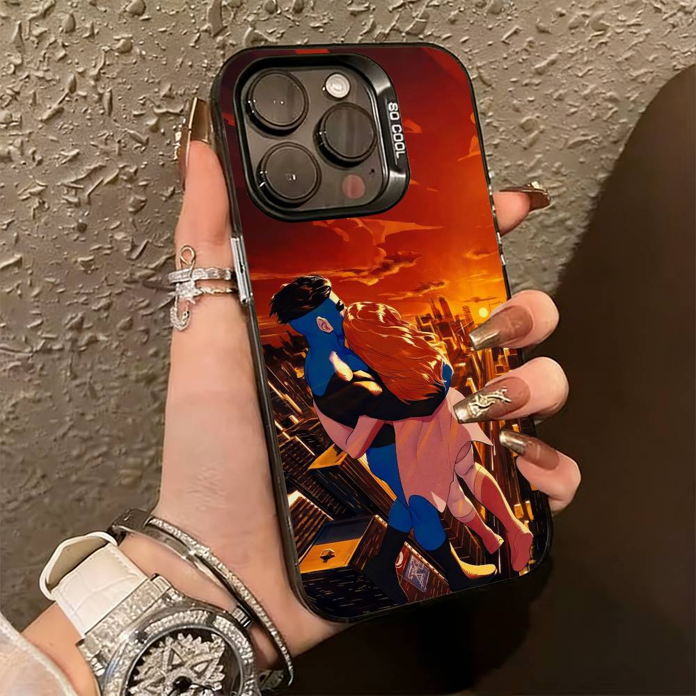 Cartoon I-Invincible  Phone Case For iPhone 17,16,15,14,13,12,11 Plus,Pro Max,XS,Colored Silver Plated Inside Cover
