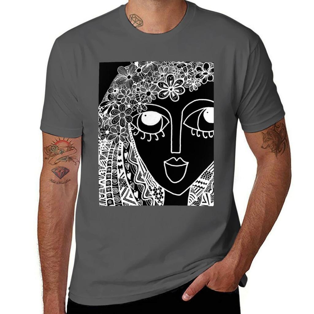 Monochrome Girl Tshirt Summer Print Short Sleeve Tee