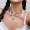 Women Necklace Multi Layer Chain Imitation Pearls Decor Butterflies Charm Choker Necklace Adjustable Length Neck Jewelry
