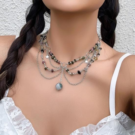 Women Necklace Multi Layer Chain Imitation Pearls Decor Butterflies Charm Choker Necklace Adjustable Length Neck Jewelry