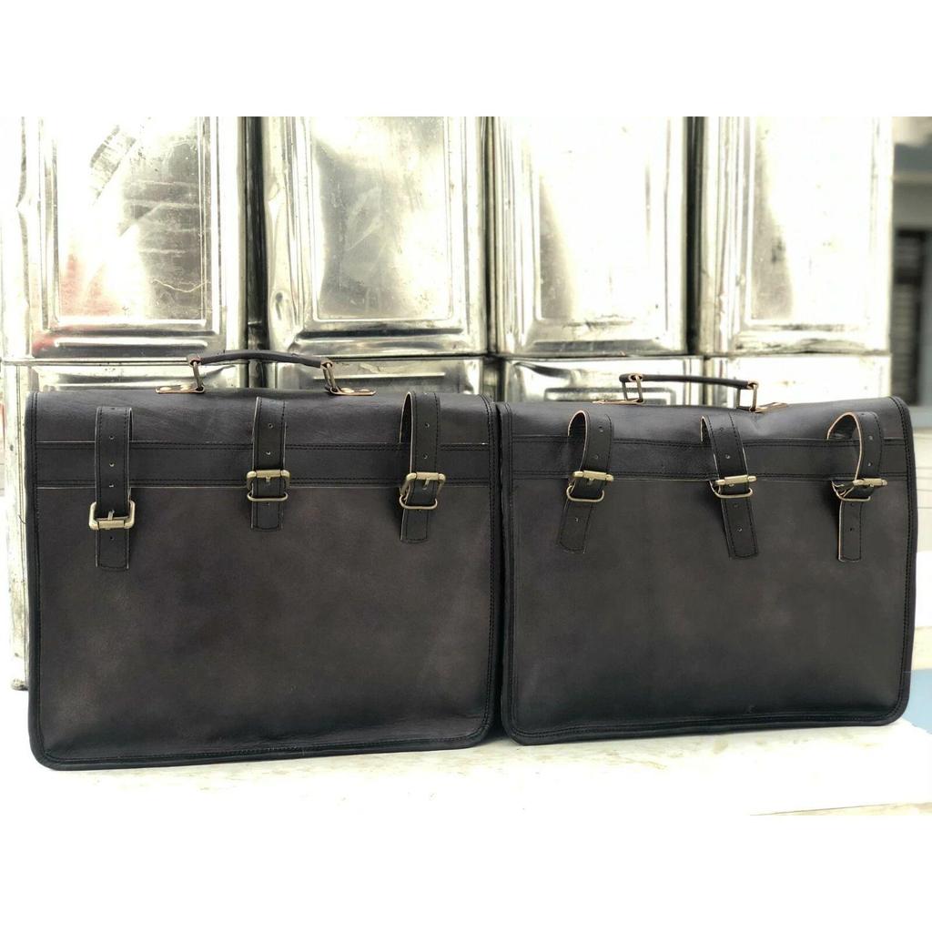 Motorcycle Saddlebags Side 2 Pouch Leather Panniers Saddle (15 Inch Black Bags)