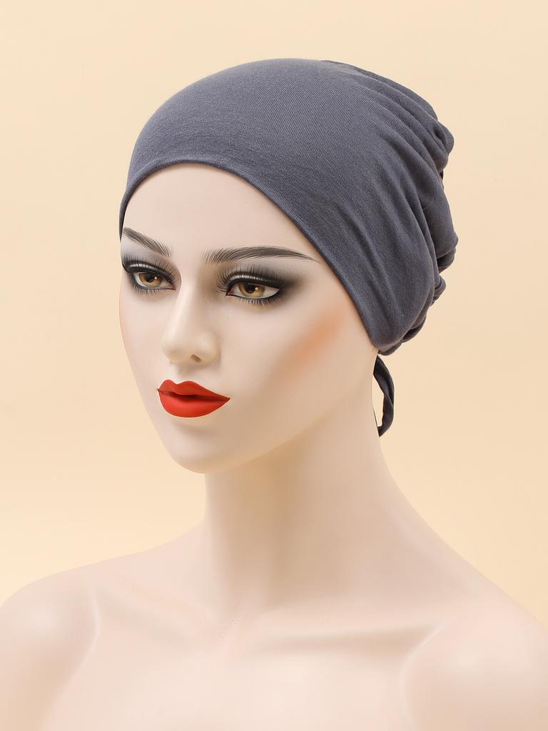 Fashion Muslim Hijab Cap Women's Ruffled Stretch Cotton Under Scarf Turban Caps Tie Strap Lining Satin Silk Islam Headscarf