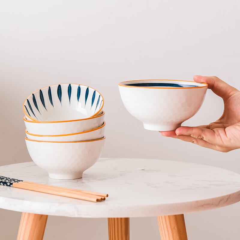 Japanese Style Mixed Color Ceramic Bowl & Chopstick Set