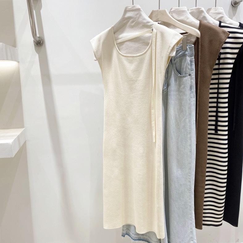 

Элегантное летнее платье без рукавов в полоску в французском стиле One size (up to 125 jin)