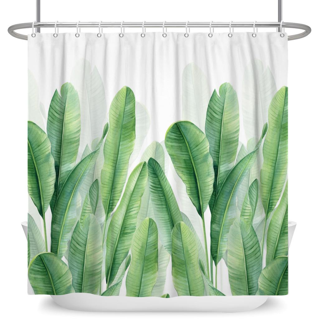 Tropical Banana Leaf Shower Curtain Waterproof Easy To Clean Privacy Protection Print Green Plant Design Modern Nontoxicmaterial