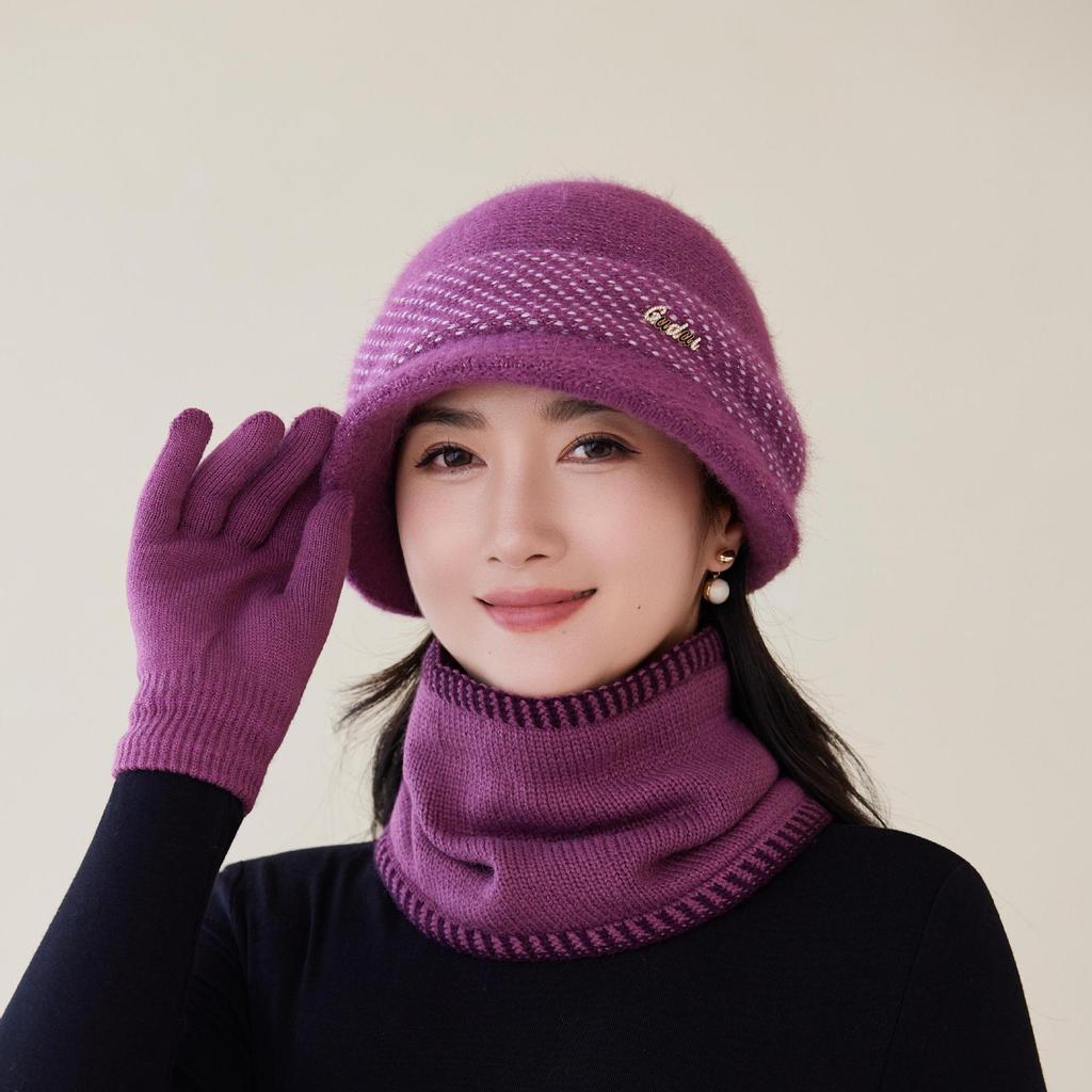 Middle-aged and Elderly Hat Women's Autumn and Winter Rabbit Fur Knitted Basin Hat Winter Hat