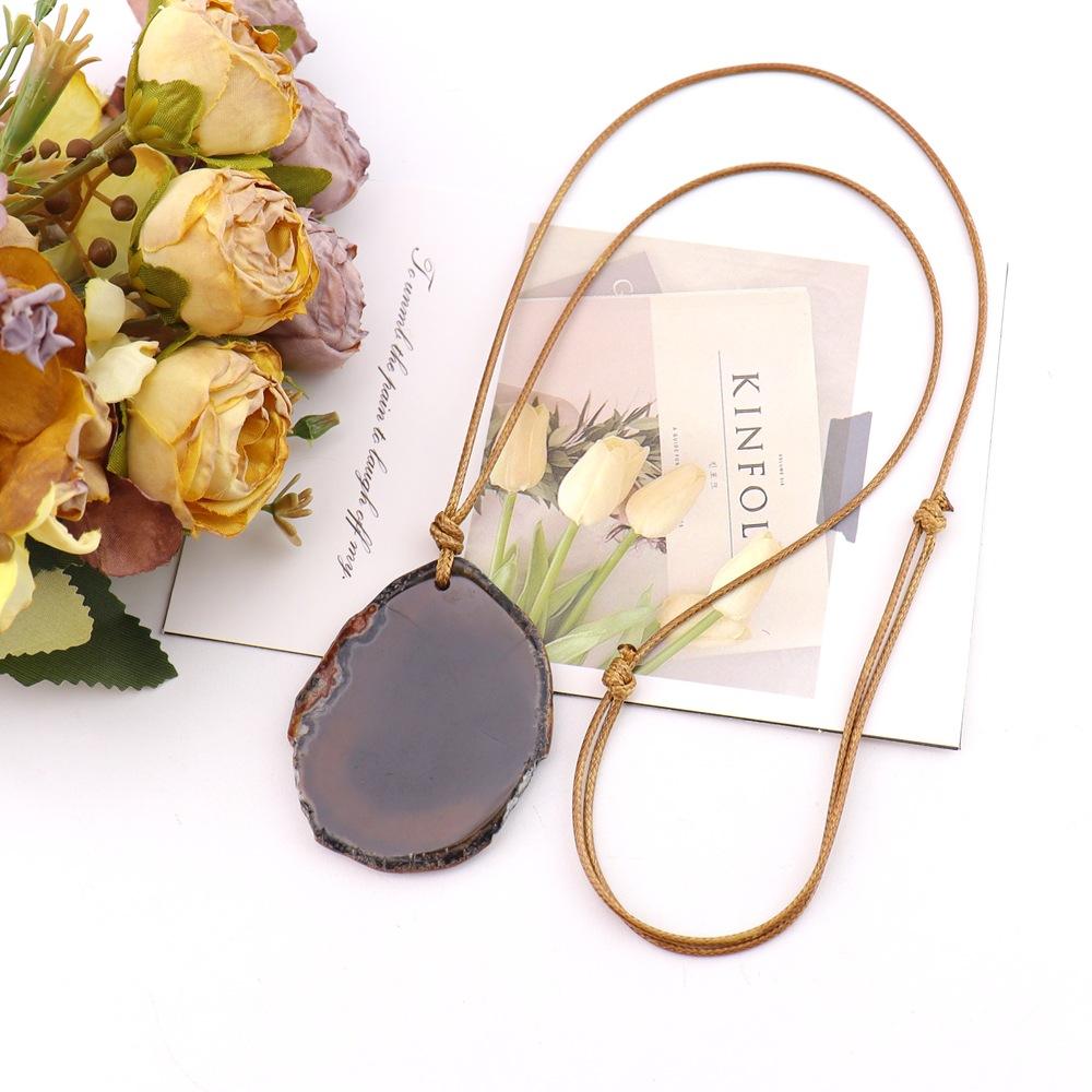 Natural Agate Sheet Rough Stone Pendant Irregular Agate Rough Stone Necklace Pendant Colored Natural Stone Sweater Chain