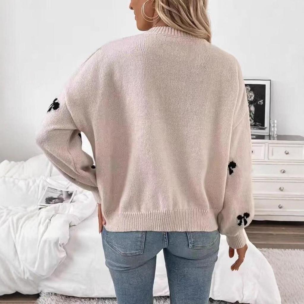 Autumn Women's Bow Jacquard Knitwear Sweater - Simple European & American Design