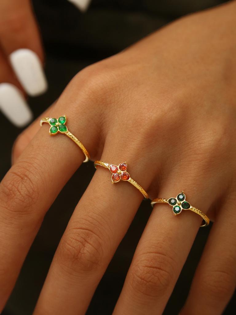 Mode Elegant Charme Leichter Luxus Premium Gefühl Edelstahl 18K Vergoldet Diamant Kleeblatt Offener Ring Damen